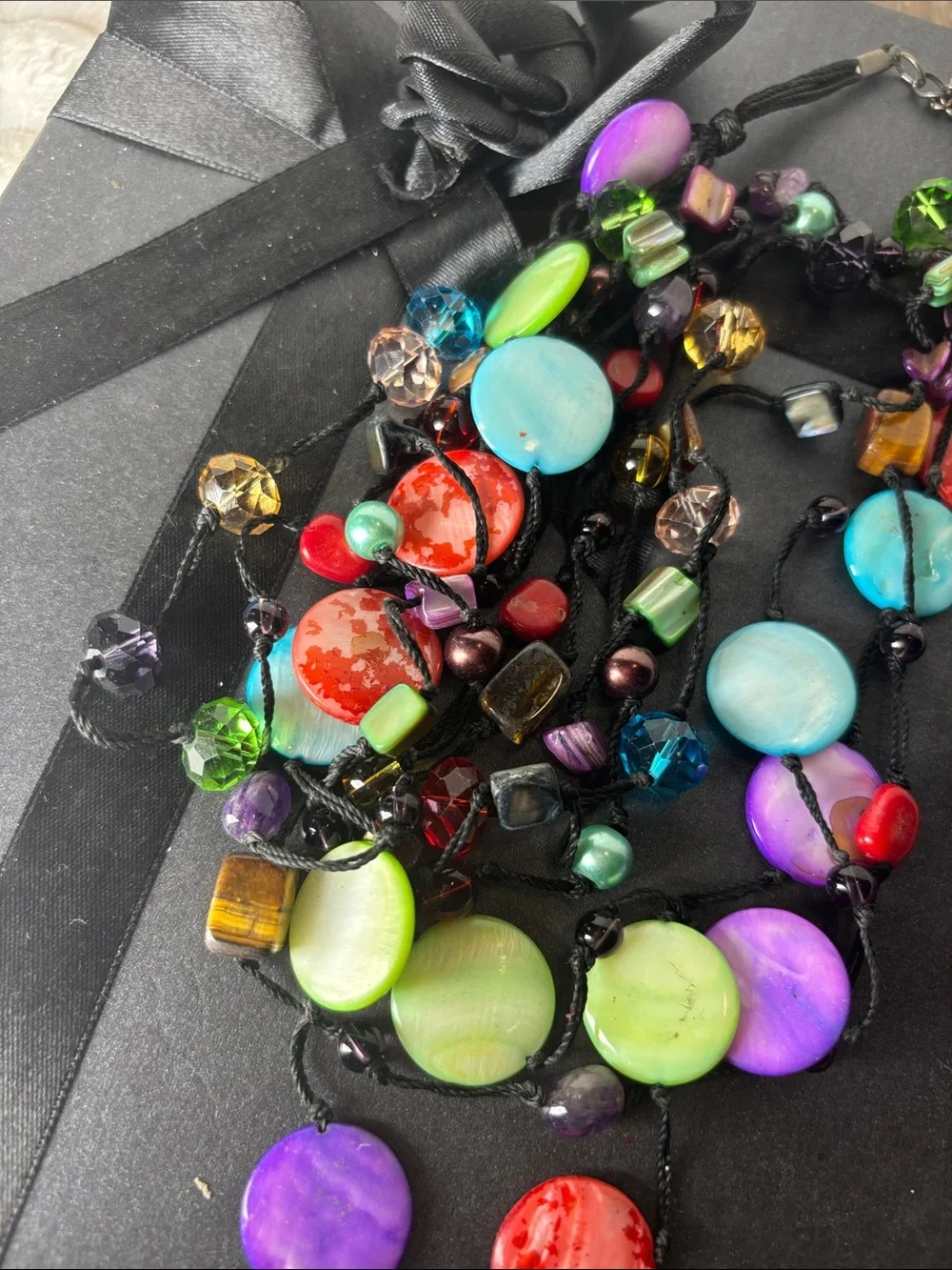 Vintage Crown Premier Designs Necklace Spectrum Colorful Beads 7 Strands GUC